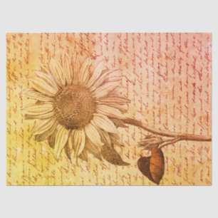Sunflower Script Ephemera Decoupage Tissue Paper