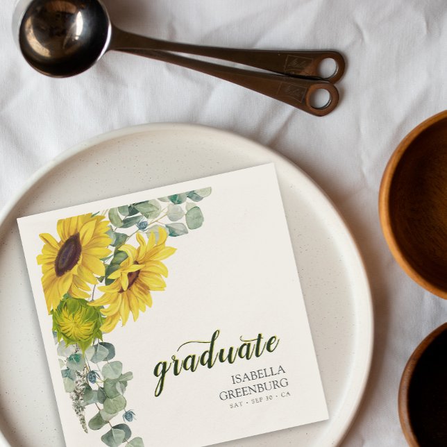 Sunflower Script Graduation Party Napkin (Sunflower Script Graduation Party Napkins)