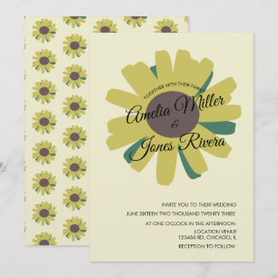 Sunflower Script Greenery Yellow Rustic Wedding Invitation