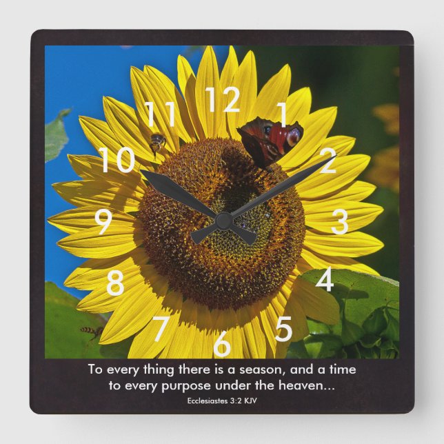 Sunflower Scripture Square Wall Clock (Front)