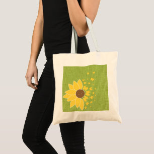 Sunflower Sea green burlap print Tote Bag