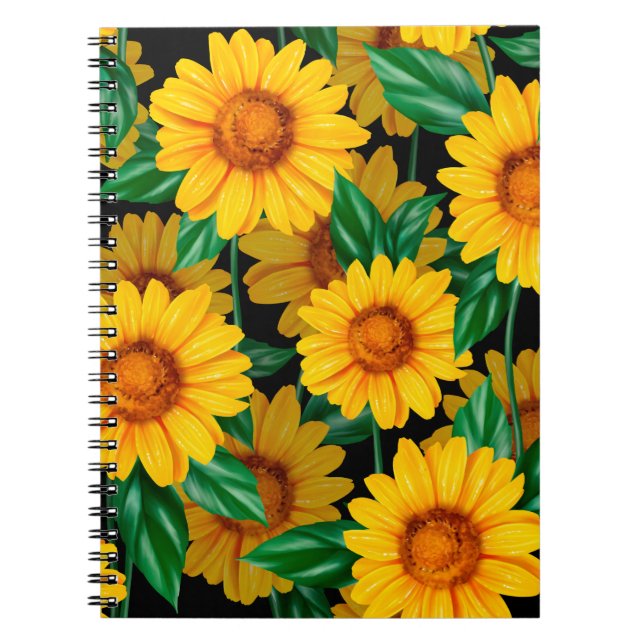 Sunflower seamless pattern. Background with yellow Notebook (Front)