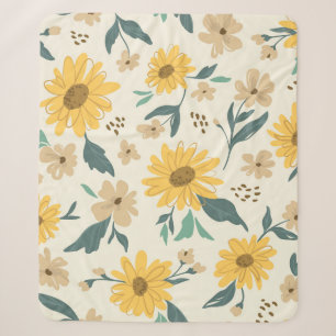 Sunflower seamless pattern. Yellow daisy on off wh Sherpa Blanket