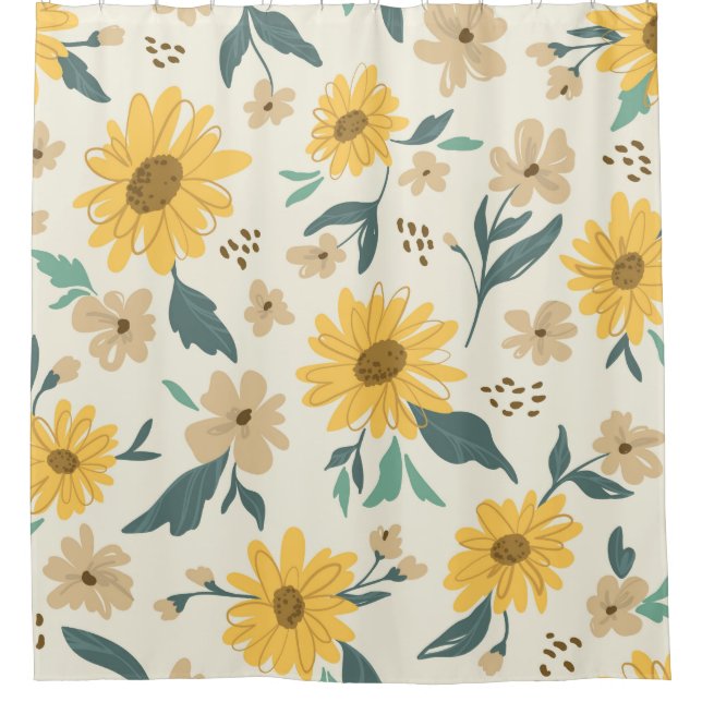 Sunflower seamless pattern. Yellow daisy on off wh Shower Curtain (Front)