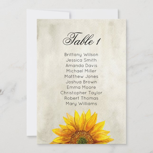 Sunflower seating chart. Rustic wedding table plan Invitation (Front)