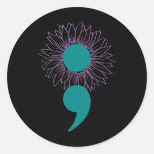 Sunflower Semicolon Suicide Awareness Mental Healt Classic Round Sticker