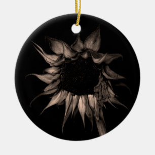 Sunflower - Sepia Fine Art Photograph Unique Cool Ceramic Ornament