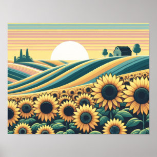 Sunflower Serenity: Rustic Sunrise Poster