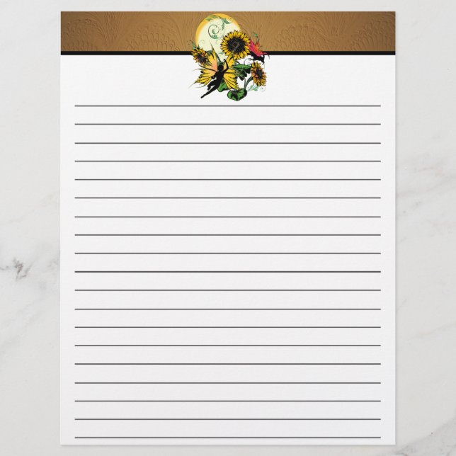 Sunflower Shadow Fairy and Cosmic Cat Custom Letterhead (Front)