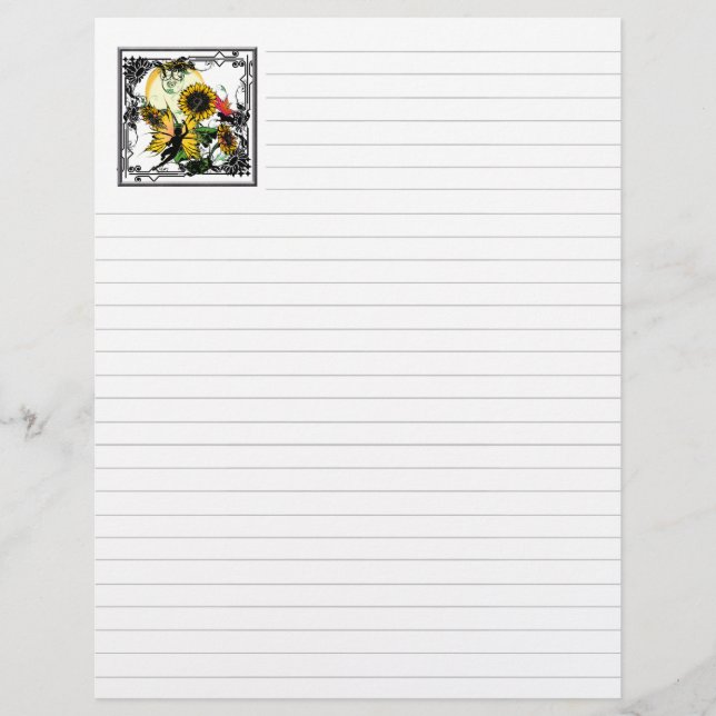 Sunflower Shadow Fairy and Cosmic Cat Custom Letterhead (Front)