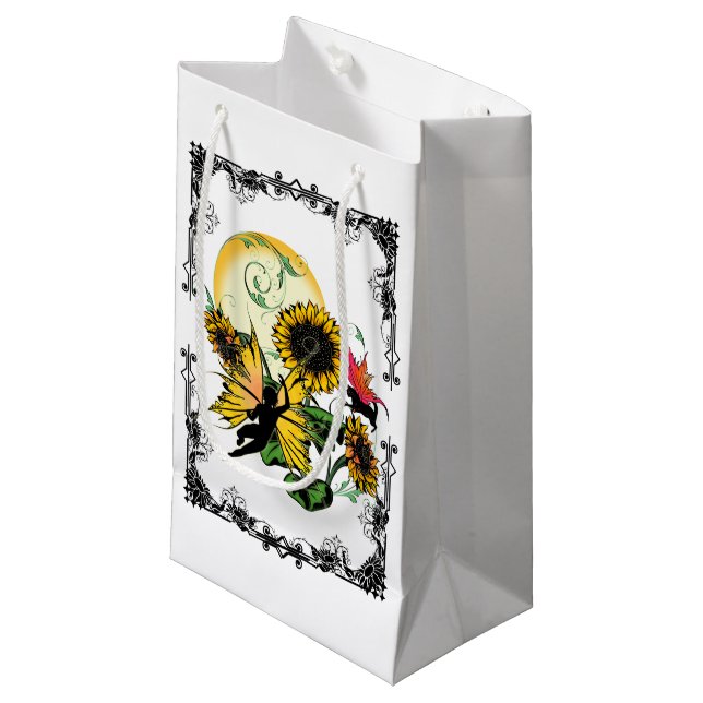 Sunflower Shadow Fairy and Cosmic Cat Small Gift Bag (Front Angled)