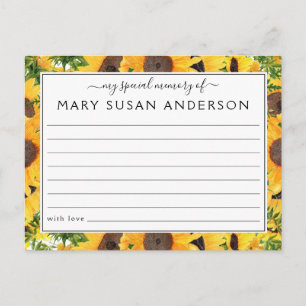 Sunflower Share a Memory Funeral Attendance Card