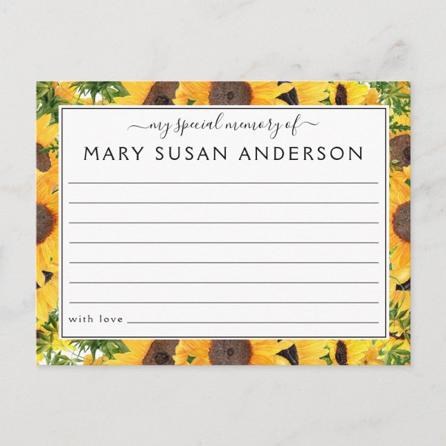 Sunflower Share a Memory Funeral Attendance Card (Front)