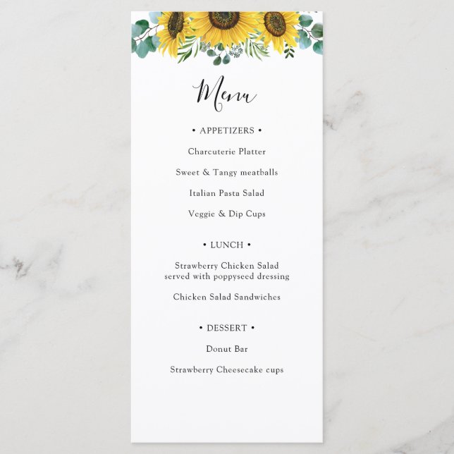 Sunflower Shower Menu (Front)