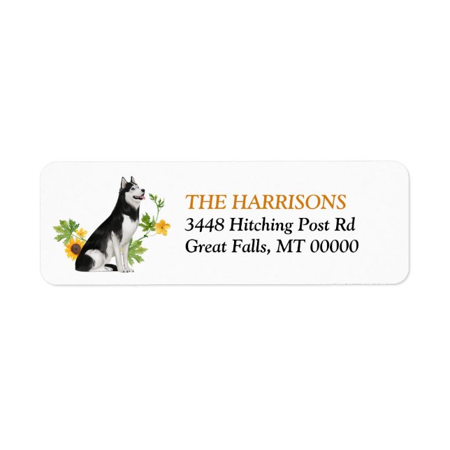 Sunflower Siberian Husky Dog Label Return Address Label (Front)