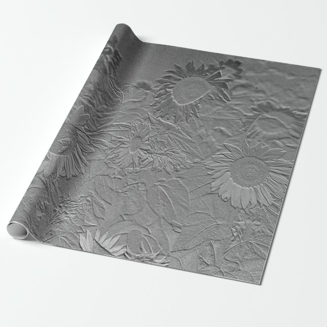 Sunflower Silver Grey Floral Design Decoupage Wrapping Paper (Unrolled)