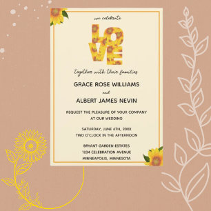 Sunflower Simple Elegant LOVE Wedding Invitation