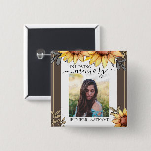 Sunflower Simple Photo Funeral Keepsake 15 Cm Square Badge