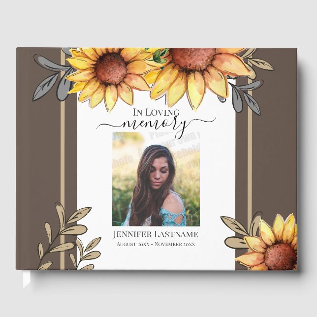 Sunflower Simple Photo Funeral Keepsake Guest Book (Front)