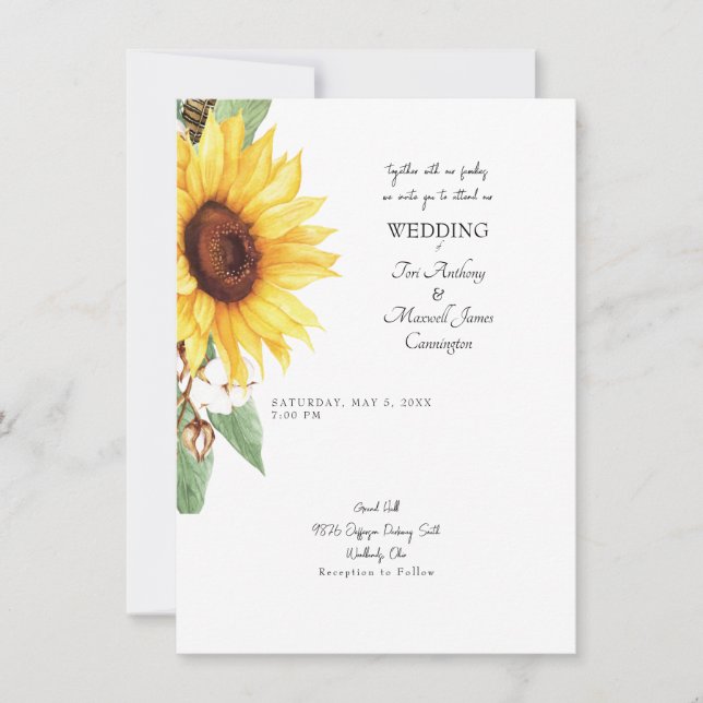 Sunflower Simple Together with Our Families Invita Invitation (Front)