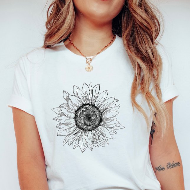 Sunflower Sketch; Botanical  Summer  T-Shirt (Creator Uploaded)