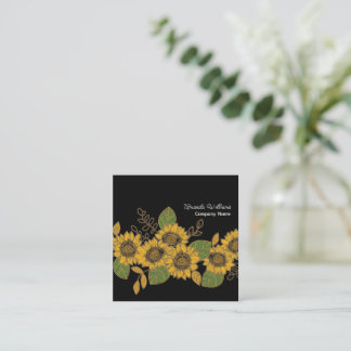 Sunflower Sketch Design, Floral Square Business Card