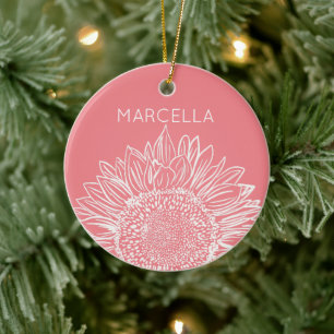 Sunflower Sketch Modern Custom Name Ceramic Ornament