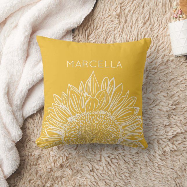 Sunflower Sketch Modern Custom Name Cushion (Blanket)