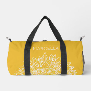 Sunflower Sketch Modern Custom Name Duffle Bag