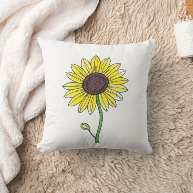 Sunflower Sketch On White Cushion (Blanket)