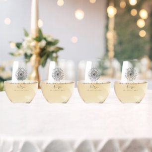 Sunflower Sketch Personalised Wedding Stemless Wine Glass
