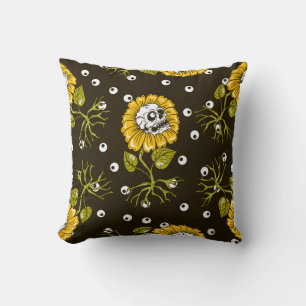 Sunflower Skulls: Unique Seamless Pattern. Cushion