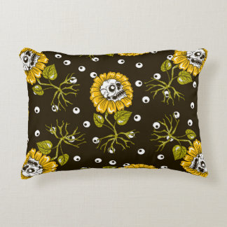 Sunflower Skulls: Unique Seamless Pattern. Decorative Cushion