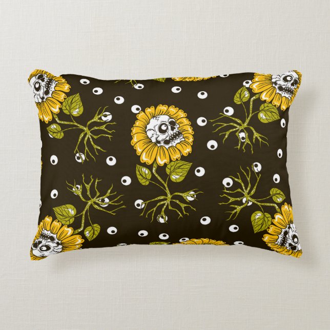 Sunflower Skulls: Unique Seamless Pattern. Decorative Cushion (Front)
