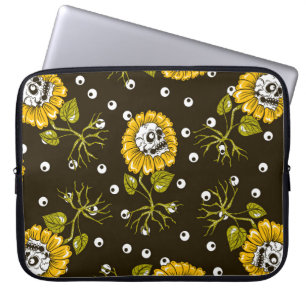 Sunflower Skulls: Unique Seamless Pattern. Laptop Sleeve