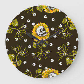 Sunflower Skulls: Unique Seamless Pattern. Large Clock
