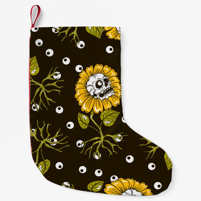 Sunflower Skulls: Unique Seamless Pattern. Small Christmas Stocking (Front)