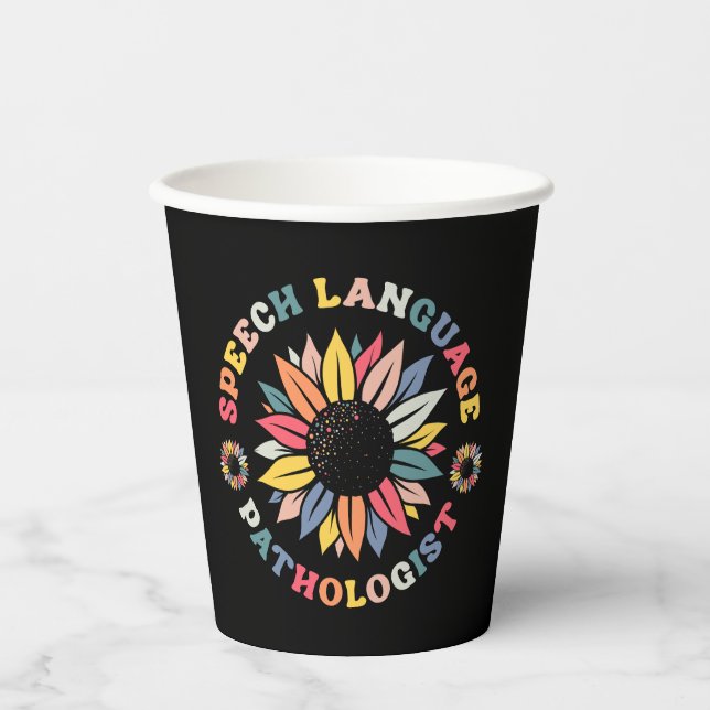 Sunflower SLP Speech Language Pathologist Gift Paper Cups (Front)