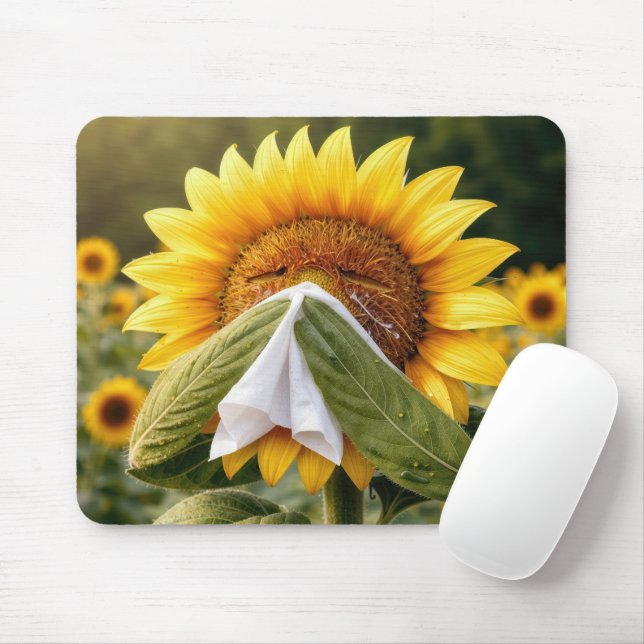 Sunflower Sneezing into a Tissue Mouse Pad (With Mouse)