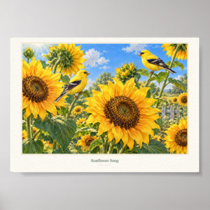 Sunflower Song Garden Birds Art Poster