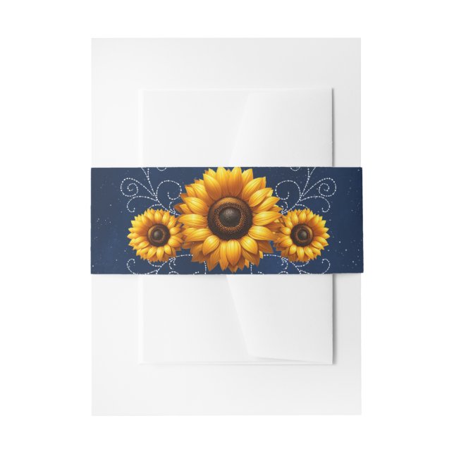 Sunflower Sparkle Blue Rustic Glam Wedding Invitation Belly Band (Front Example)