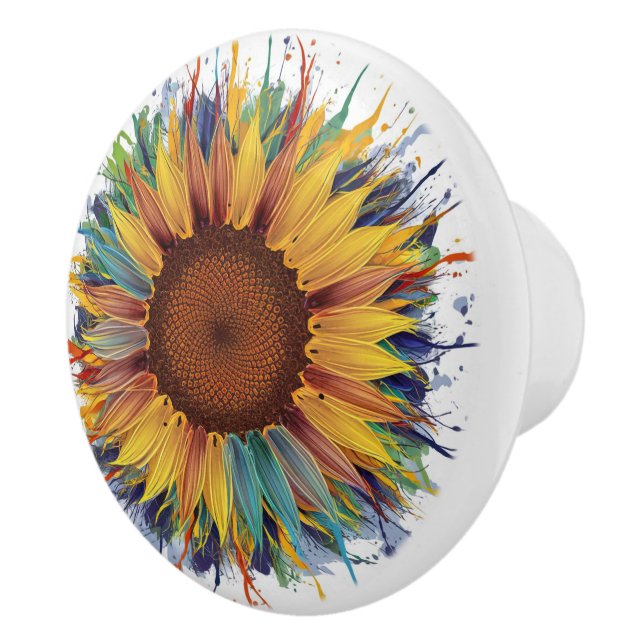 Sunflower Splash Art Ceramic Knob (Right)