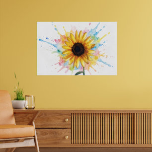 Sunflower Splash Art Floral Art Print