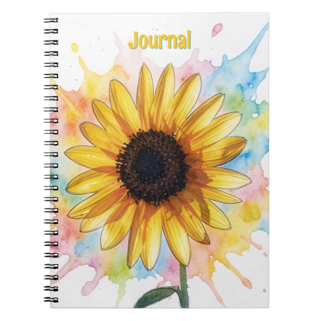 Sunflower Splash Flower Art Personalise Journal (Front)