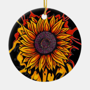 Sunflower Splattered Ceramic Ornament