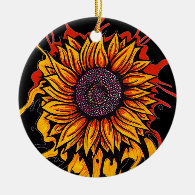 Sunflower Splattered Ceramic Ornament (Front)