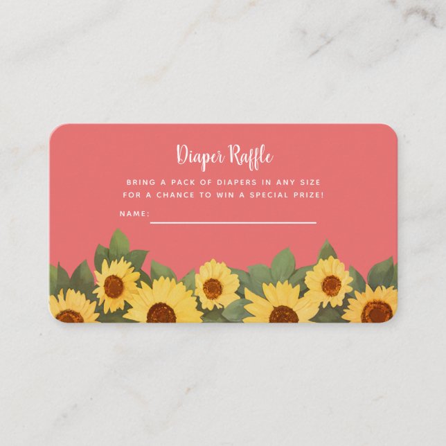 Sunflower Spring Baby Shower Diaper Raffle Business Card (Front)
