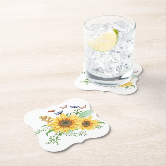 sunflower spring paper coaster (Insitu)