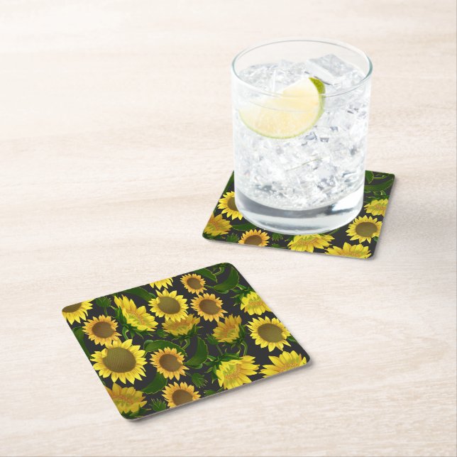 Sunflower Square Paper Coaster (Insitu)
