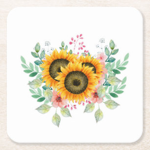 Sunflower square paper coaster